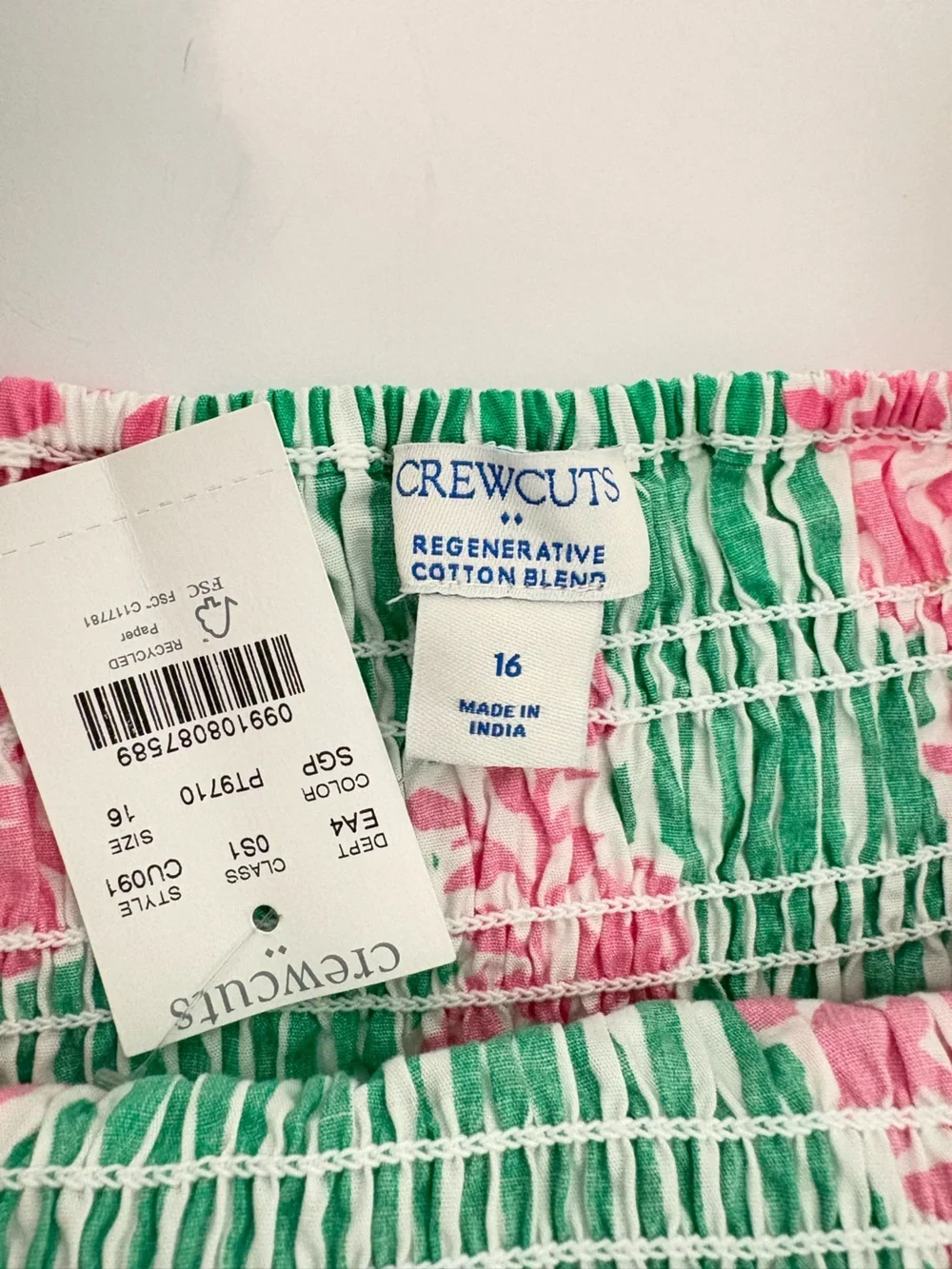 J.Crew Crewcuts Girls 16 Green Pink Striped Smocked Dress CU091 NWT